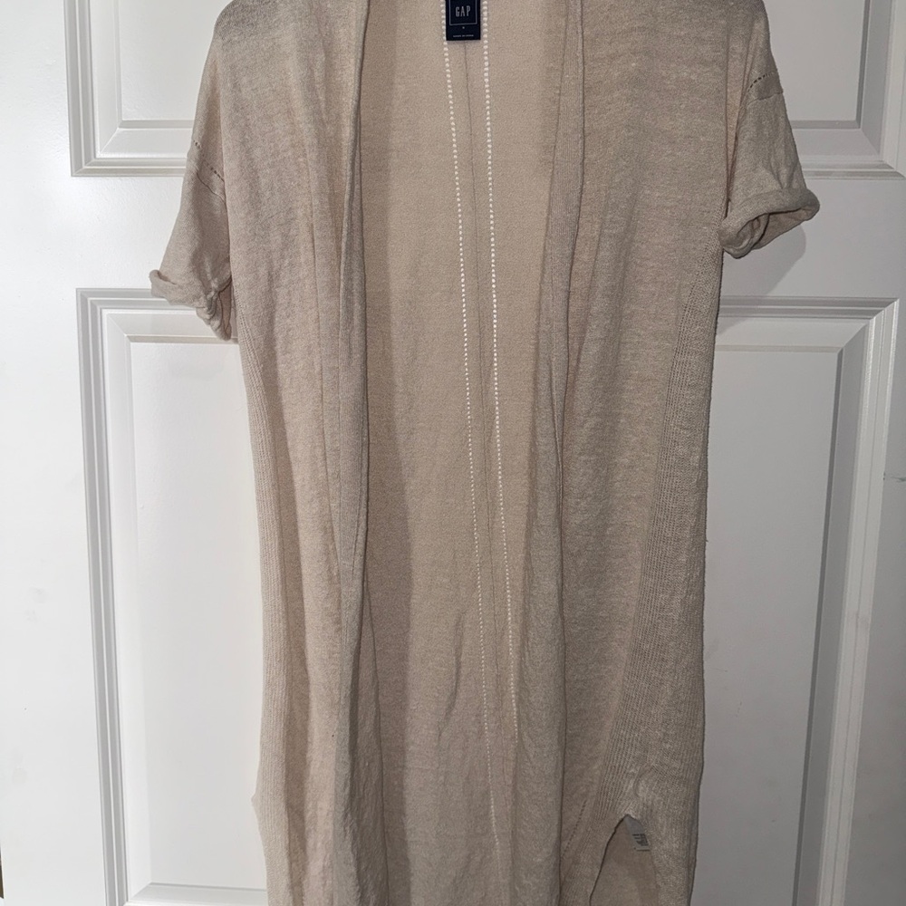 GAP Beige Open-Front Short Sleeve Cardigan- Small